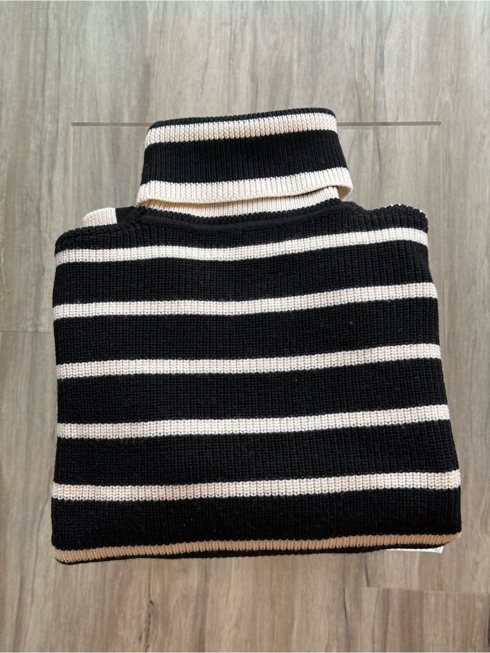 La Ligne Black and White Striped Knit Turtleneck